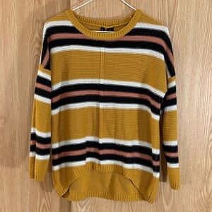 Gold Striped Crew Neck Cable Knit Pullover Cropped Oversized Sweater
